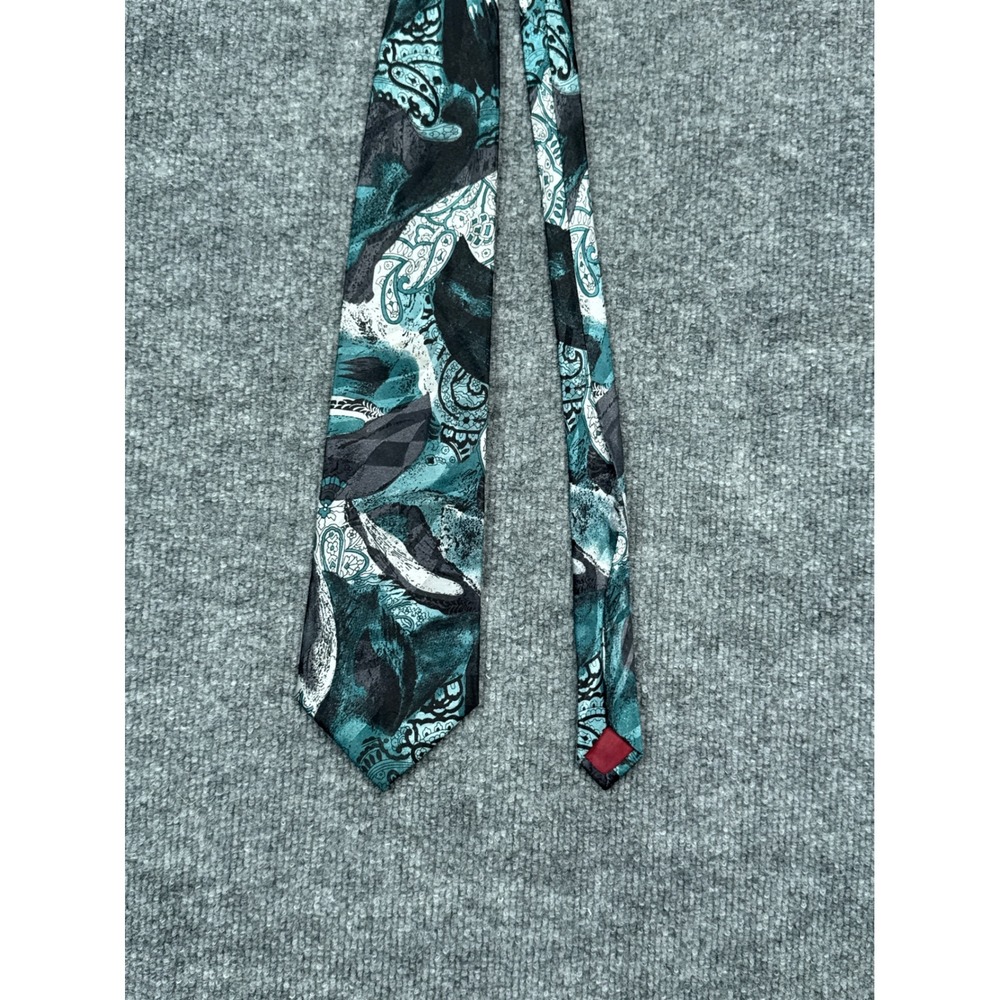 Pierre‎ Balmain Paris Silk Tie Teal Paisley Abstract Designer Necktie